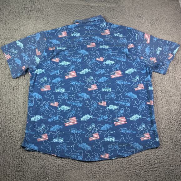 Huk Kona Shirt Mens 3XL Blue Fishing Performance Stretch Button Down Fish Flags - Picture 5 of 8